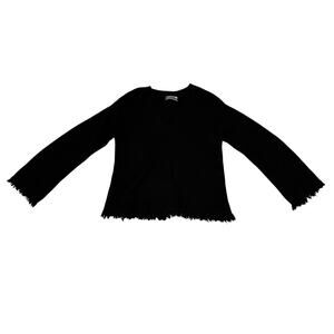 Anthropologie Joy V Neck Fringe Sweater Womens Black Size S Long Sleeve Pullover